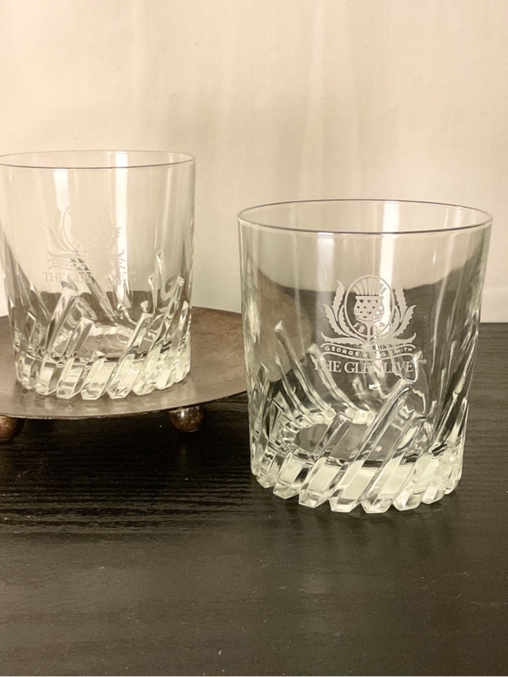VTG THE GLENLIVET Whiskey Scotch Rocks Low Ball Glasses Set of 2 J.G. SMITH Logo